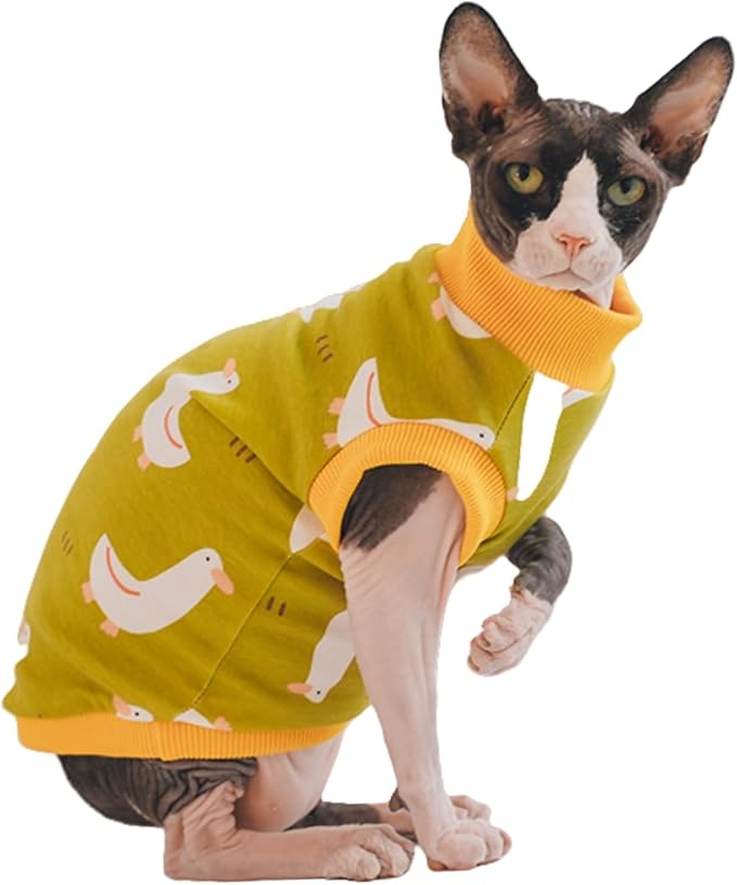 Sphynx Hairless Cat Summer Cotton T-Shirts Cat Vest Pet Clothes, Round Collar Vest Kitten Shirts Sleeveless, Cats & Small Dogs Apparel (Goose, S (3.3-5 lbs))