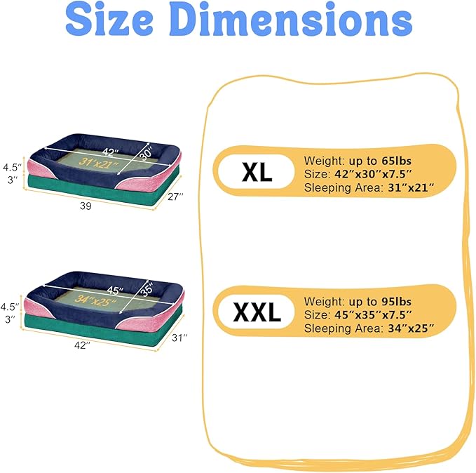 Chez Paw Orthopedic Extra Large Dog Bed - XXL Washable Giant Pet Couch Sofa with Removable Cover Waterproof Bolster for Large Size Dogs, 45x35