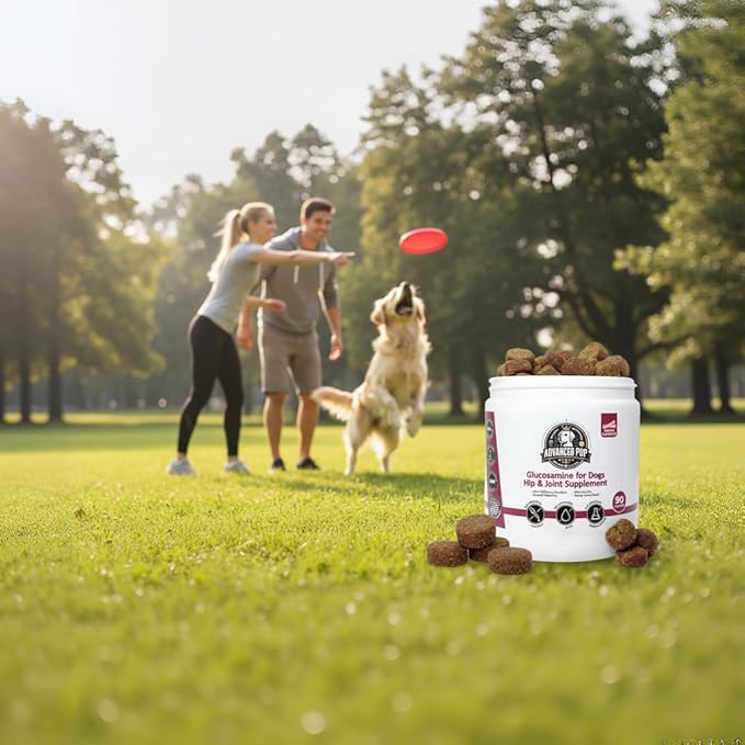 AdvancedPUP Dog Hip and Joint Supplement Chews – Glucosamine, Chondroitin, MSM & Turmeric – Mobility & Joint Support for Dogs – Bacon Flavor Soft Chews – 90 Count – Made in USA