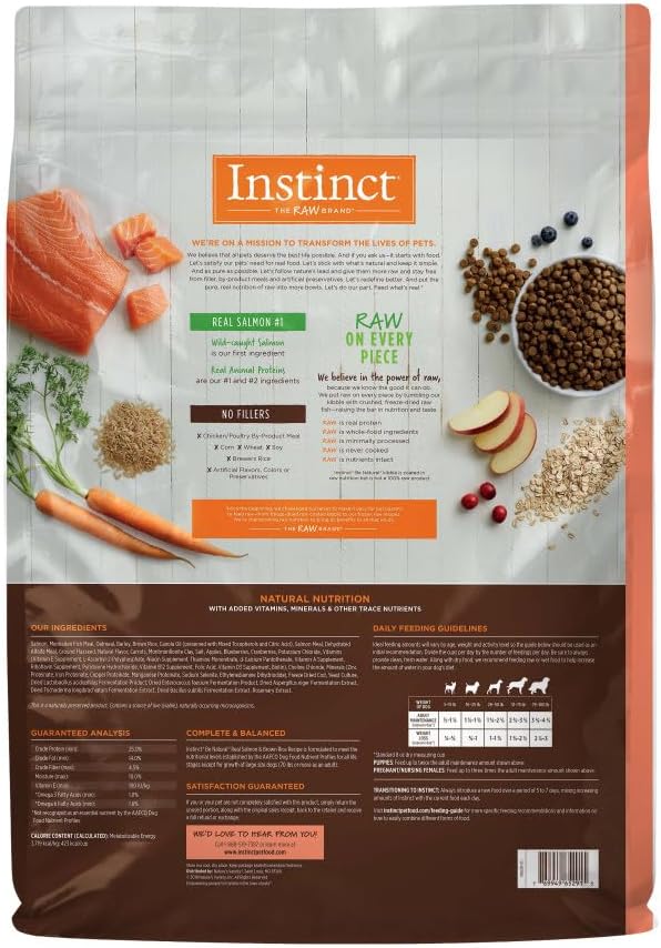 Instinct Be Natural, Natural Dry Dog Food, Raw Coated Kibble - Real Salmon & Brown Rice, 24 lb. Bag