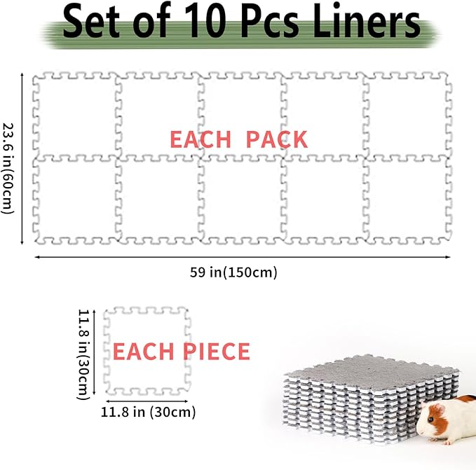 10Pcs 11” x 11” Guinea Pig Pads Washable, Reusable Guinea Pig Fleece Cage Liners, Soft Warm Rabbit Sleep Mat Blanket Bed (Grey)