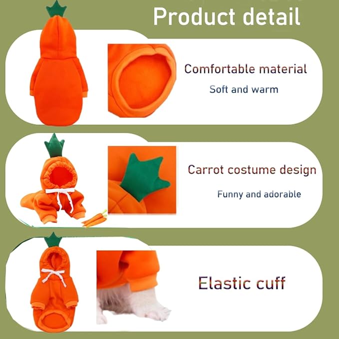 ANIAC Funny Pet Clothes for Small Dog Cat Carrot Dog Hoodies Warm Puppy Sweatshirt Coat with Fruit Hood Fall Cat Sweater Halloween Outfit Easter Dog Carrot Costume (Orange, XX-Large)