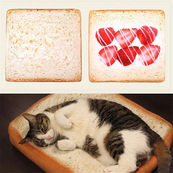 RemeeHi Comfortable Machine Top Pet Bed with Memory Foam and Zipper Removable Cover Sleeping Bed for Dog & Cat Toast with Strawberry （40x40 cm