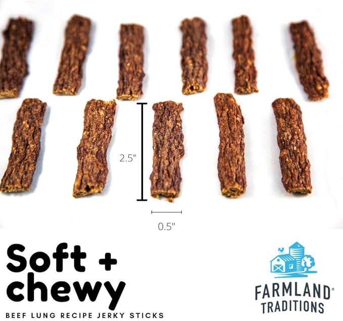Farmland Traditions Beef Lung Recipe Jerky Dog Treats, High-Protein Dog Jerky Sticks, Wheat-Free & Made in USA for All Breeds & Sizes, 8.2 Oz Bag (Pack of 6)