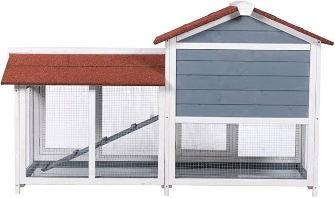 Good Life Two Floors 62" Wooden Outdoor Indoor Roof Waterproof Bunny Hutch Rabbit Cage Guinea Pig Coop PET House for Small to Medium Animals with Stairs and Cleaning Tray PET537