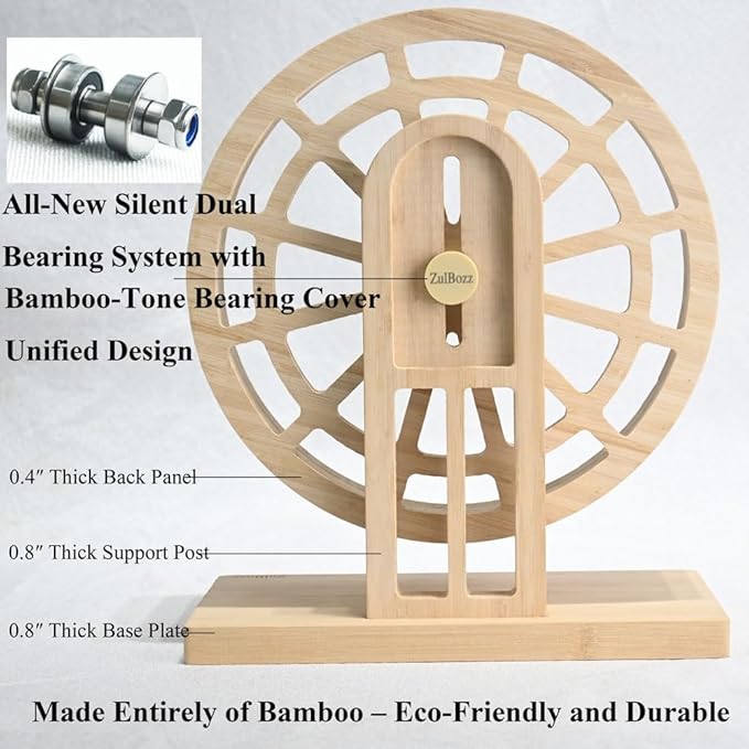Silent Hamster Wheels Quiet Hamster Running Wheels 7″ Bamboo Wood Hamster Exercise Wheels with Adjustable Height for Young Syrian Hamsters, Campbell Dwarf, Roborovski, Gerbils and Mice