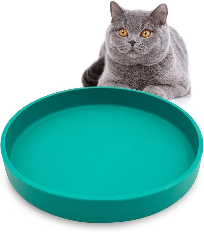 Silicone Cat Food Bowl Shallow Dishes 5.9in Wide Cats Bowls Kitty Plates Relief Whisker Fatigue Puppy Feeding Bowl for Dry Food and Wet Food Indoor (Round Green)