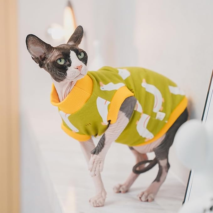 Sphynx Hairless Cat Summer Cotton T-Shirts Cat Vest Pet Clothes, Round Collar Vest Kitten Shirts Sleeveless, Cats & Small Dogs Apparel (Goose, S (3.3-5 lbs))