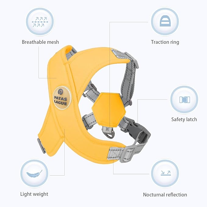 Patas Lague Dog Harness with Leash Set Adjustable Soft Padded Step-in Dog Vest No Choke No Pull Reflective for Medium Pets with Poop Bags and Dispenser, Solid and No-chew, Yellow L