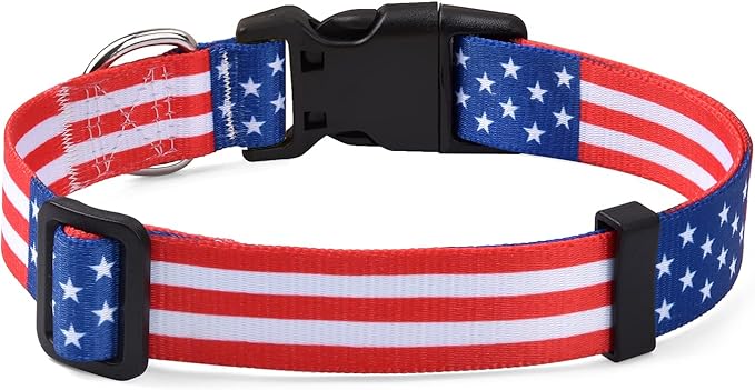 American Flag Dog Collar and Leash Set- Patriotic, US Flag Pattern, Star & Stripes, Fourth of July Dog Collar, Adjustable for Small Medium Large Dogs(Classic US Set,XS)