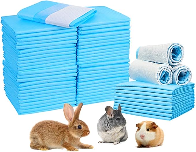 Amakunft Rabbit Pee Pads, Pet Toilet/ Potty Training Pads, Super Absorbent Guinea Pig Disposable Diaper for Hedgehog, Hamster, Chinchilla, Cat, Reptile and Other Small Animal (20pcs-18 x13, Blue)