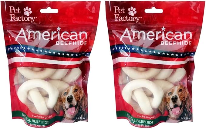 Pet Factory American Beefhide 3-3.5" Pretzels Dog Chew Treats - Natural Flavor, 4 Count/2 Pack