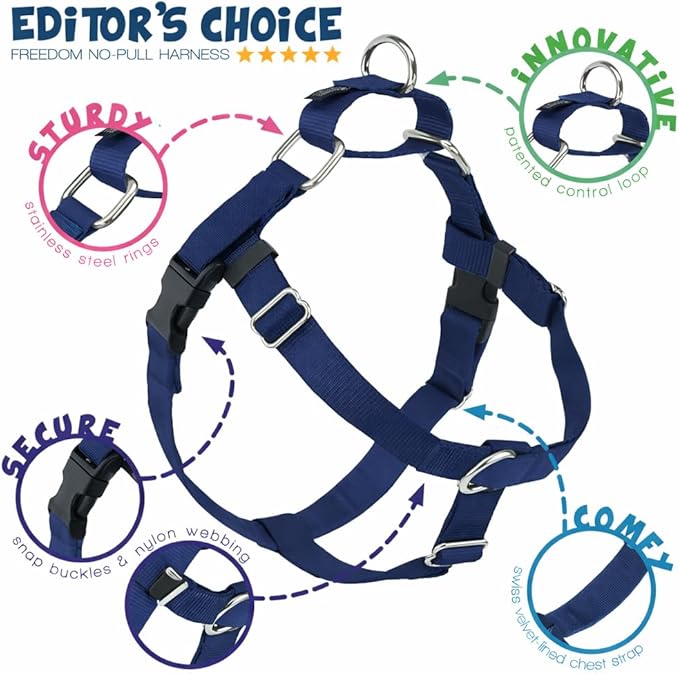 2 Hounds Design Freedom No Pull Dog Harness, Adjustable Harness, Easy Walking & Comfortable Control, Fits Small, Medium & Large Dogs, Solid Colors, Made in USA, 1" LG, Navy