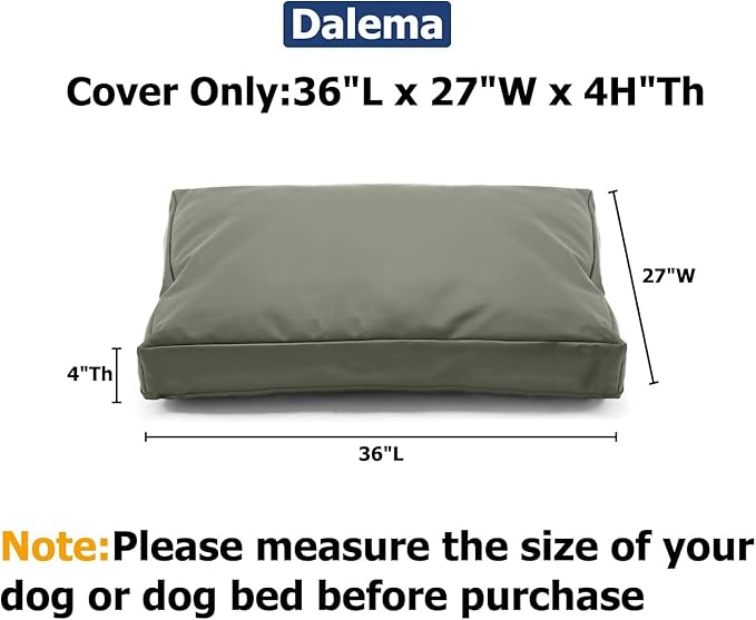 Dog Bed Cover,Waterproof Tough Plastic DIY Pet Bed Cover,Non Stick Hair Easy to Clean Rectangular Fillable Dog Bed Covers with Zipper(Greyish Green,36" L x 27" W x 4" Th,Cover Only)