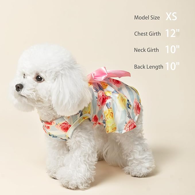 PUPTECK Floral Dog Dress for Spring Outfit Puppy Cute Small Dogs Clothes,Stripe,S
