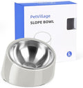 Tilted Dog Bowl Non-Slip & Non-Spill Pet Feeder with Elevated Detachable Melamine Stand, Easy to Get Food Dog Dish, L/300ml Gray