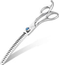 JASON 7" Curved Chunker - Ergonomic Dog Grooming Scissors - Silver - 440C Stainless Steel - Professional Dog Shears For Groomer (21-Teeth)
