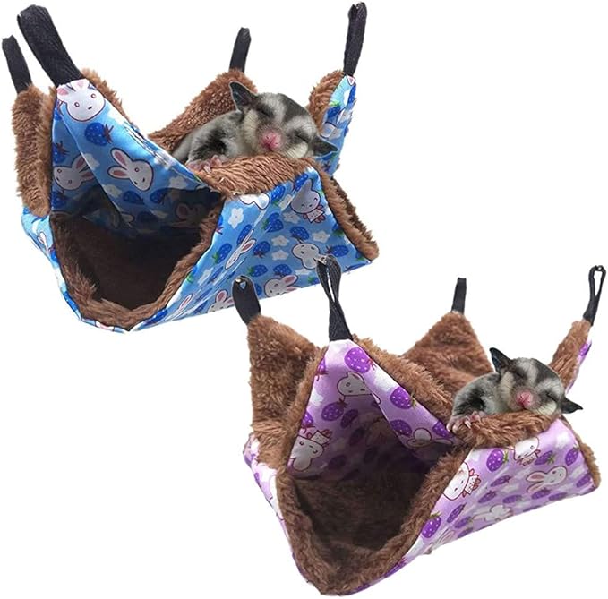 Oncpcare 2PCS Small Pet Cage Hammock, Bunkbed Sugar Glider Hammock, Guinea Pig Cage Accessories Bedding, Warm Hammock for Parrot Ferret Squirrel Hamster Rat Playing Sleeping