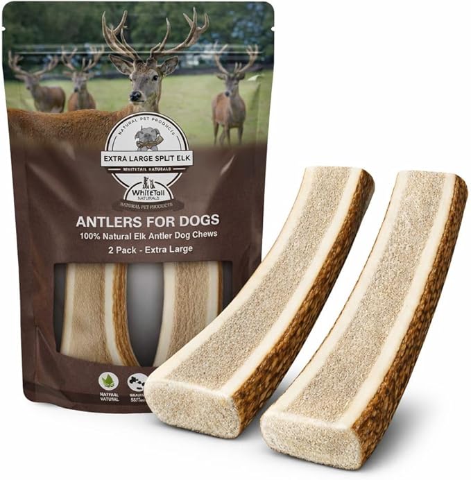 WhiteTail Naturals Split Elk Antlers for Extra Large Dogs (2 Pack - XL) Big Antler Chews - Naturally Shed Elk Horns - Tough Dog Bones for Power Chewers