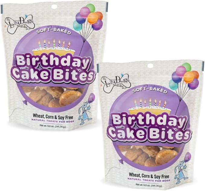 The Lazy Dog Cookie Co. Mutt Mallows Birthday Cake Soft Baked Dog Treats, Vanilla with Confetti Sprinkles, for Small, Medium and Large Dogs, Wheat-Free, Baked in The USA, 5 oz. (Pack of 2) BD