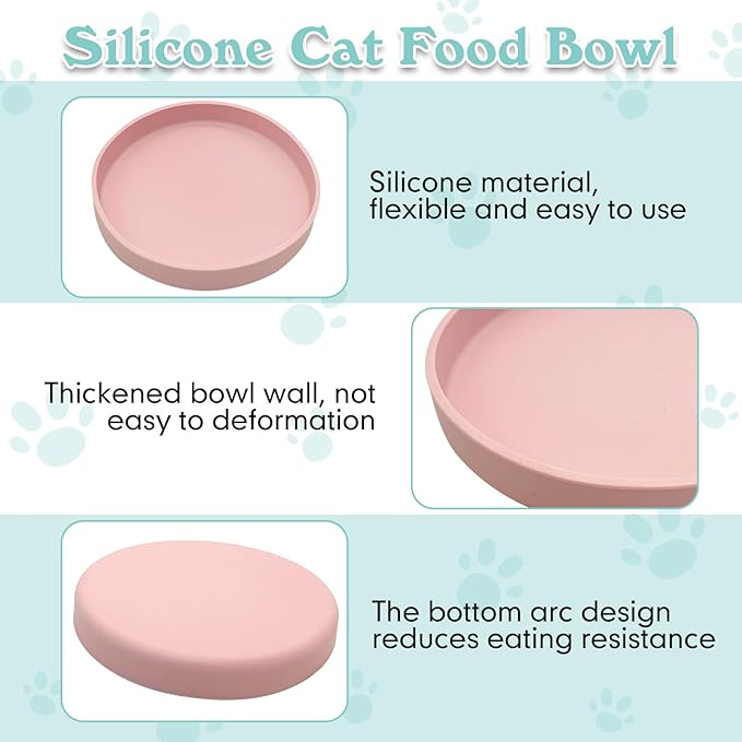 Silicone Dog Bowl Shallow Cat Food Bowls 7" Wide Puppy Plates Whisker Fatigue Pet Feeding Dishes Set of 3 for Dry and Wet Food Indoor (Blue + Pink + Green)