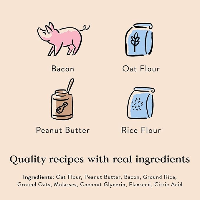 Bocce's Bakery Bac’n Nutty Training Treats for Dogs – Natural, Low-Calorie, Wheat-Free Training Bites Made with Real Ingredients and Baked in The USA – PB & Bacon Recipe (2 Pack Bundle)