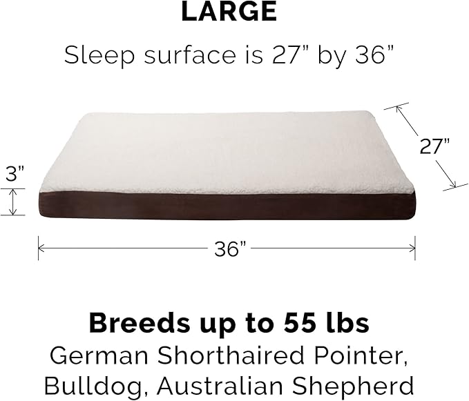 Furhaven Memory Foam Dog Bed for Large/Medium Dogs w/ Removable Washable Cover, For Dogs Up to 55 lbs - Sherpa & Suede Mattress - Espresso, Large