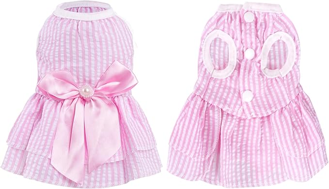 2 Pieces Dog Dresses Puppy Dogs Clothes Bowknot Cat Clothes Outfit Cat Dress for Small Dog Girl Pet Puppy (Pink Green, X-Small)