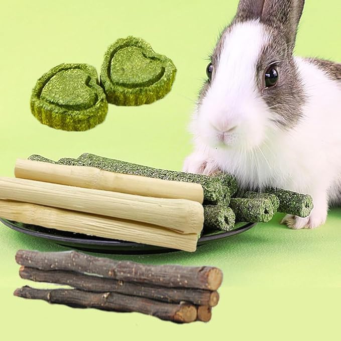 Rabbit Chew Toys Cleans The Mouth, Guinea Pig Chew Toy Protect Teeth, Apple Sticks Timothy Grass Sticks Bamboo Sticks for Rabbits Rabbit Chews Helps Digestion Chinchilla Treats