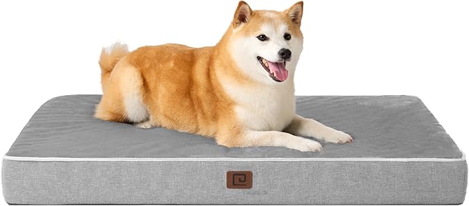 EHEYCIGA Orthopedic Dog Bed Waterproof 35"x23", Memory Foam Pet Bed for Larged Size Dogs, Washable Pet Mat with Removable Cover, Grey