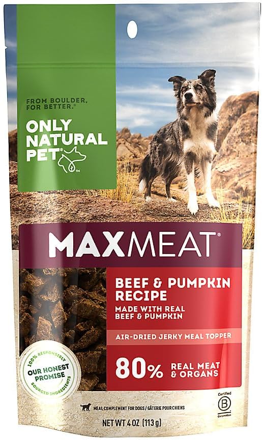 Only Natural Pet MaxMeat Holistic Air Dried Dry Dog Food Meal Topper - All Natural, High Protein, Grain Free - Beef with Pumpkin & Parsley 4 oz and Chicken with Pumpkin & Parsley 4 oz Combo