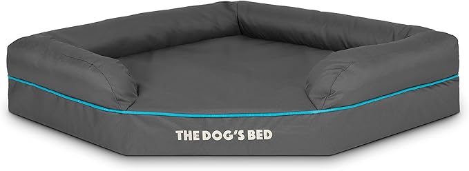 The Dog’s Bed Orthopedic Memory Foam Corner Dog Bed, Calming Surface – CertiPUR-Certified Foam, Oxford Fabric, Grey with Blue Trim, Large
