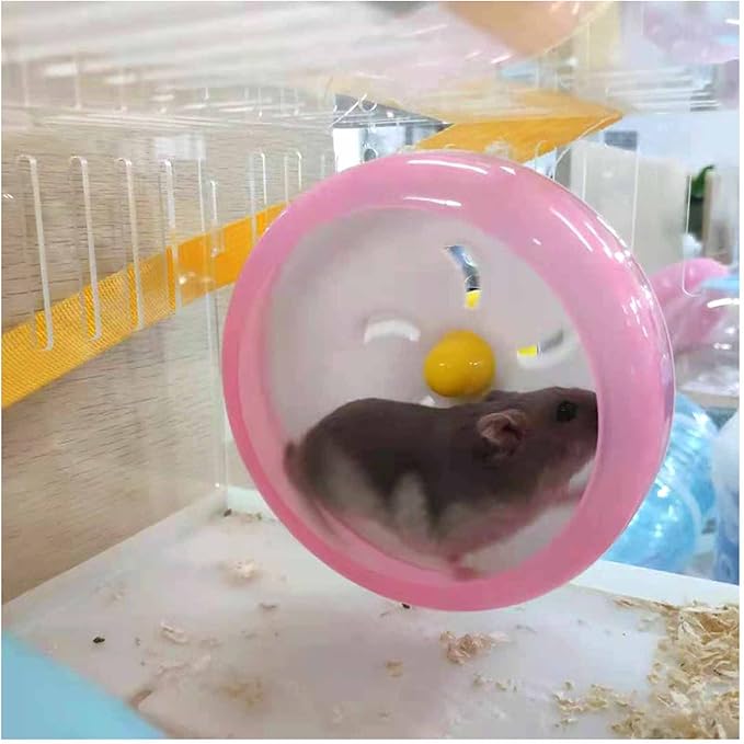 WishLotus Hamster Running Wheel, Silent Jogging Exercise Toy Hamsters Cage Accessory for Drawf Hamster Golden Silk Shih Tzu Bear (Pink)