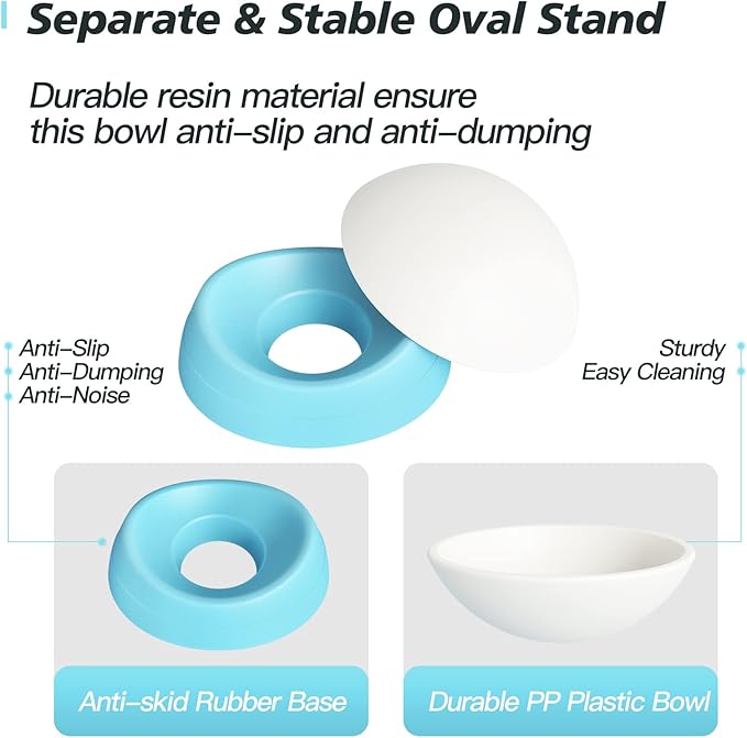 Ravitat Elevated Cat Food Bowl - Adjustable, Anti-Slip & Anti-Noise, Protects Pet's Spine, 17 Oz