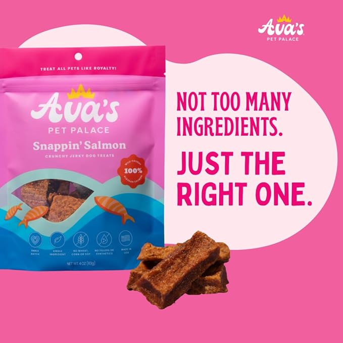 Ava’s Pet Palace Snappin’ Salmon – Air-Dried Wild-Caught Salmon Jerky Dog Treats | Sustainable, High-Protein, Single-Ingredient, Grain-Free Chews | Healthy, Crunchy, No Preservatives | Made in the USA
