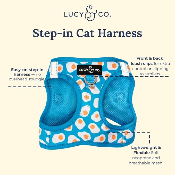 Lucy & Co. Eggcelent Step-in Cat Harness & Leash Bundle – Reflective, Breathable & Adjustable Harness for Cats, Kittens & Small Dogs, Lightweight & Secure and Dual Leash Clips – Small