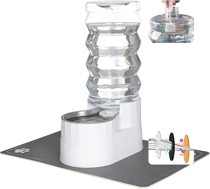 RIZZARI 9L Water Dispenser for Dogs: Ion Exchange System with Activated Carbon - Helps Prevent Urinary Stones - Supports Spinal Health in Senior Dogs - Automatic Stainless Steel Pet Feeder for Garage