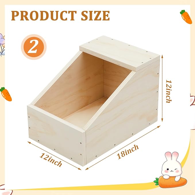 Maxcheck 2 Pack Wood Rabbit Nesting Box, 18x12x12 Inch Wooden Hutch Hideout for Breeding, Natural Burrow Den Alternative for Rabbits & Small Animals