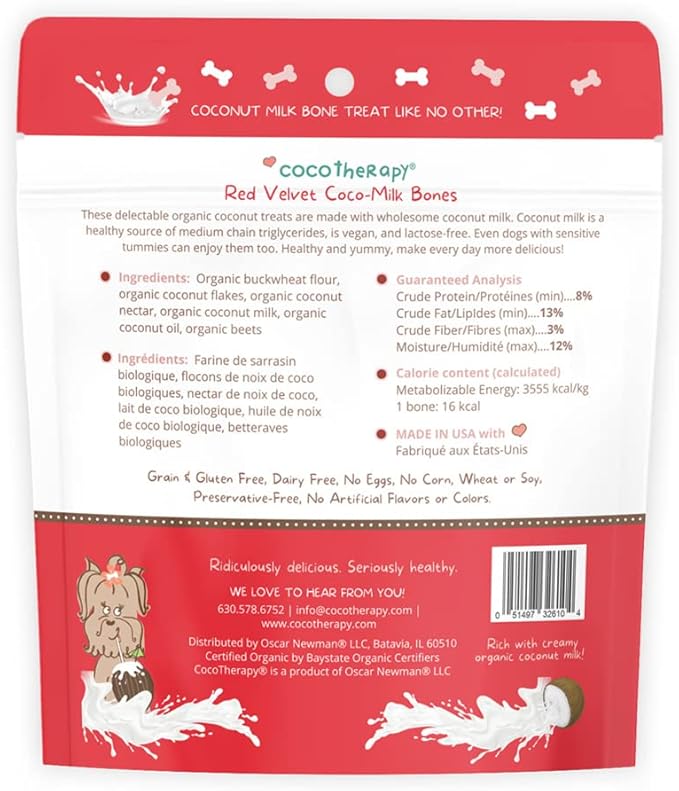 CocoTherapy Coco-Milk Bones Dog Treat (Red Velvet) 6 Oz.