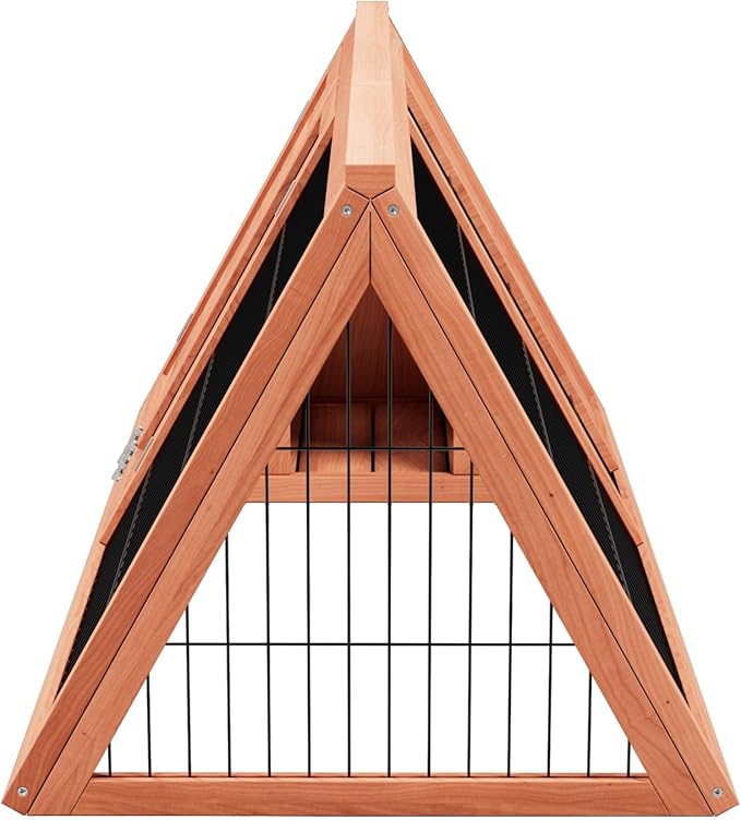 Small Chicken Coop Indoor Outdoor, Wooden Triangle Quail Cage All Weather Used Bunny Hutch with with Wire Fence,Pull-Out-Tray for Chick Duck Rabbit Guinea Pig(Brown)