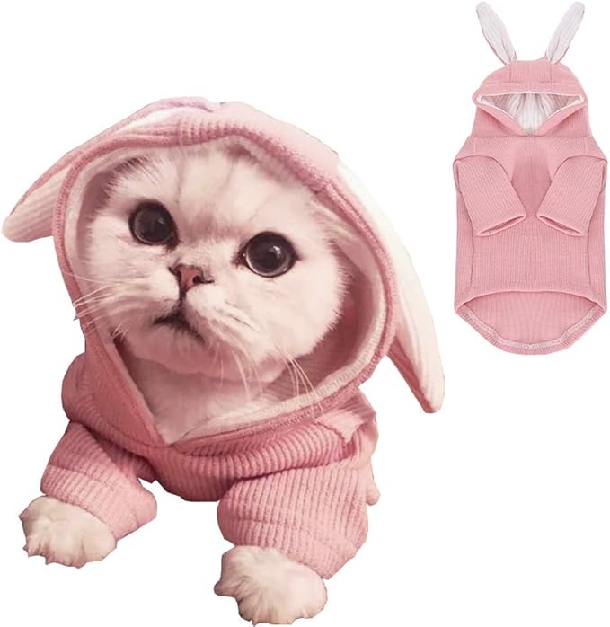 ANIAC Funny Dog Hoodies for Small Dogs Girl Boy Bunny Ears Pet Clothes Hooded Puppy Sweatshirt Cat Apparel Pet Costume for Easter Halloween Christmas Holiday (X-Large, Pink)