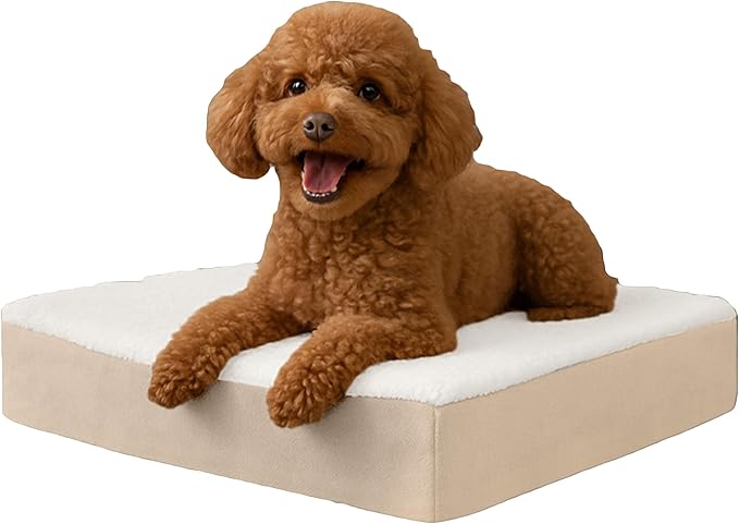 PETMAKER Orthopedic Dog Bed - 2-Layer Memory Foam Pet Bed with Machine Washable Sherpa Cover - 20x15 Pet Bed for Small Dogs up to 20lbs (Tan)
