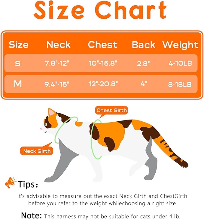 Halypet 2-Pack Cat Harness and Leash Set, Escape Proof 3-in-1 Adjustable Harness for Cats, Soft Lightweight, Easy On & Control for Walking, Travel & Outdoor Use, Small (White & Orange)