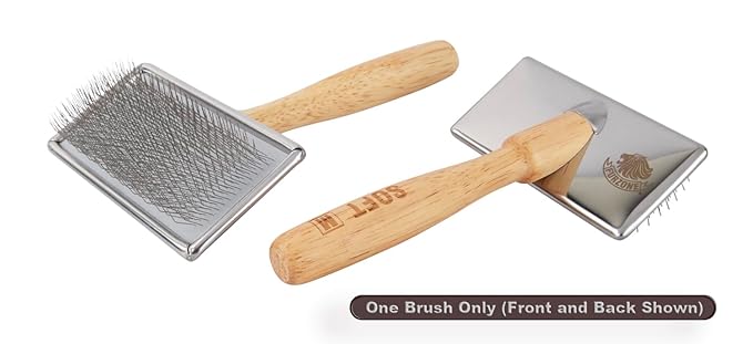 Furzone Wooden Slicker Brush - Stainless Steel Soft Pins for Pet Grooming (Size M)