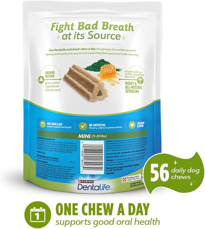 DentaLife ActivFresh Dog Chews for Mini and Small Dogs 5-20 lbs., Dental Chews to Freshen Breath, Chicken Flavor, 16.9 oz., 56 Chews - 56 ct. Pouch