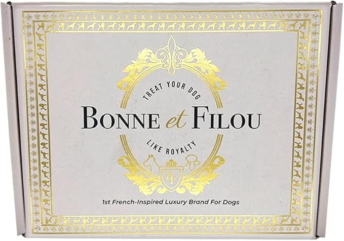 Bonne et Filou Valentine Dog Treats, Gift Box of 22 Luxury Macarons, Truffles & Bone Cookies, Healthy & Delicious Snacks for Medium to Large Dogs