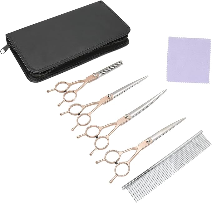 Pet Grooming Kit Stainless Steel Professional Pet Hair Trimming Scissors Set with Comb Storage Bag for Dogs Cats Rabbits Hamsters 7 Inch