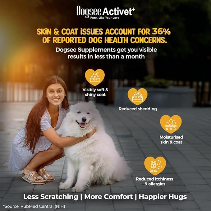 Dogsee Activet+ Dog Skin Coat Supplement Chews, with Omega 3, Omega 6, Biotin & Collagen, Itchy Skin & Shiny Coat Support, Chicken Flavor – 90 Chews