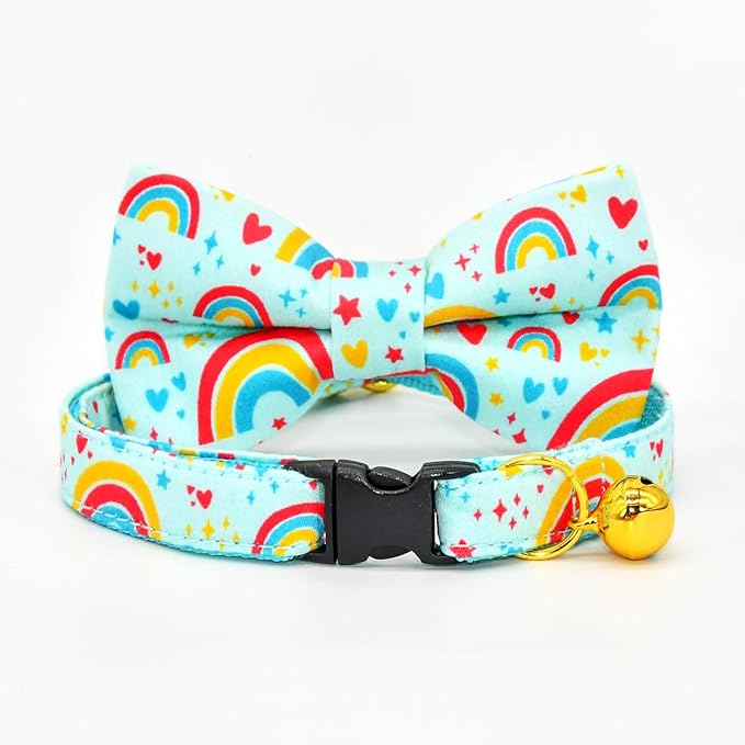 RainbowCat Collar Bow Set, Wedding/Birthday Breakaway Collar Bowtie for Kitten/Cat