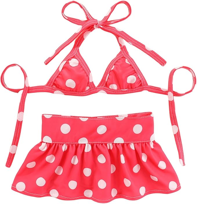 Junchl Small Dog Bikini,Summer Pet Swimsuit Puppy Bathing Dress Beach Clothes, Hawaiian Party Pet Costume Outfit for Puppy Cat Kitten Pink Polka Dots L